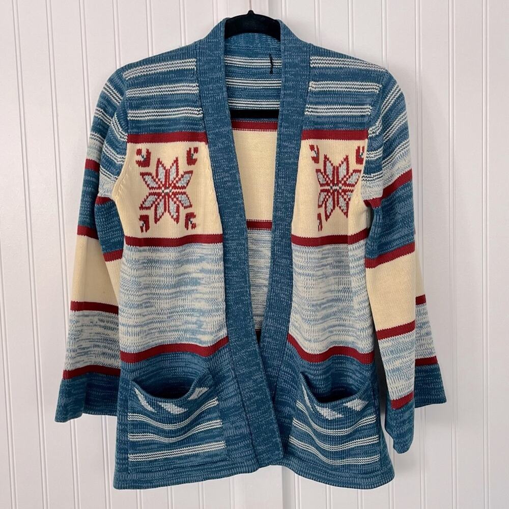Vintage Colorful Snowflake Pattern Bell Sleeves Open Front Knit Cardigan Sweater